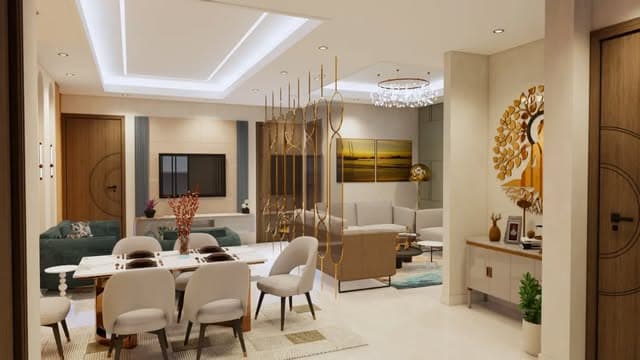Living Room, Brass Screen — Interior · Living & Dining